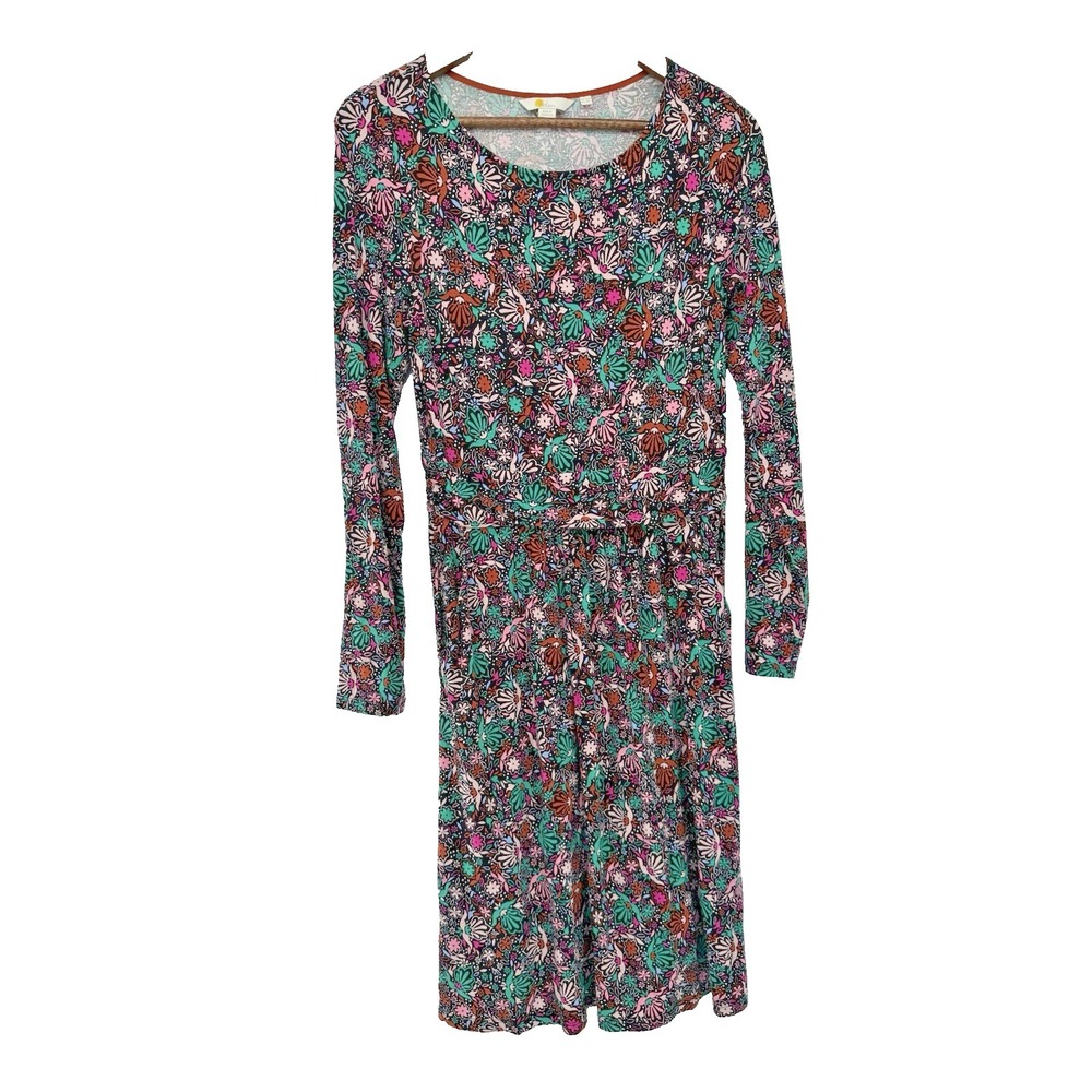 Boden Dress 6 Floral Jersey Knit Long Sleeve Stretch Pockets Boho Soft midi